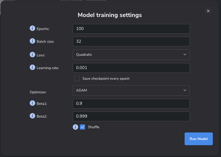 Figure 8: Model Training Settings in PerceptiLabs