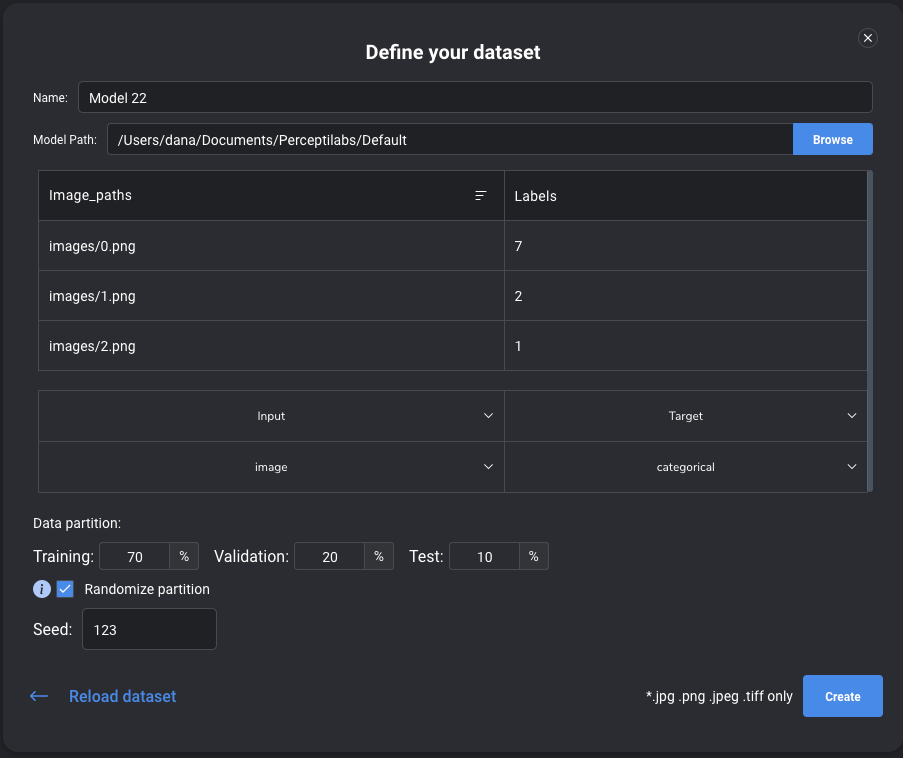Figure 2 – Screenshot of PerceptiLabs' Data Wizard.